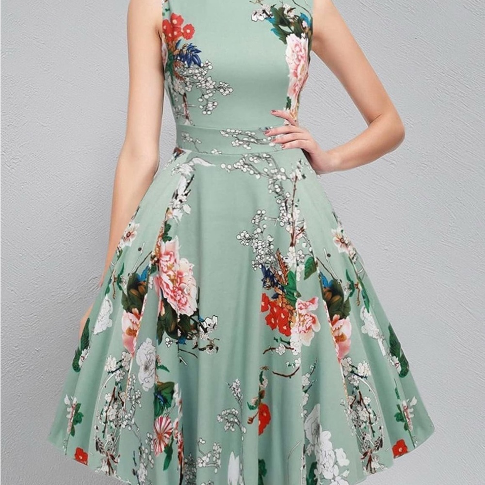 Floral Green Sleeveless Dress
